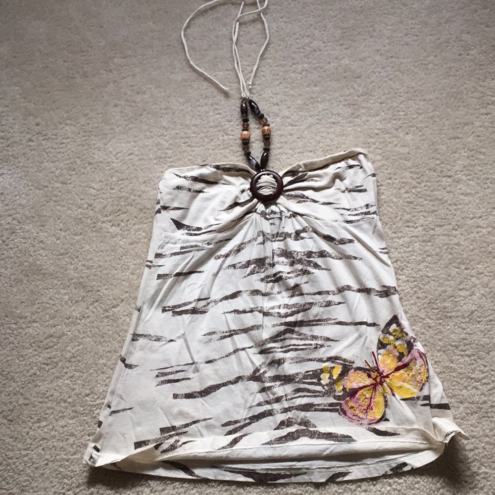 Strapless butterfly print shirt